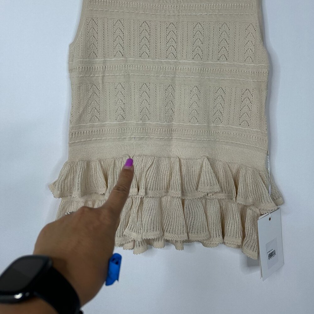 NWT Mac Duggal Sleeveless High Neck Knit Top With Ruffle Hem Oat Medium #A0181 - Picture 4 of 12